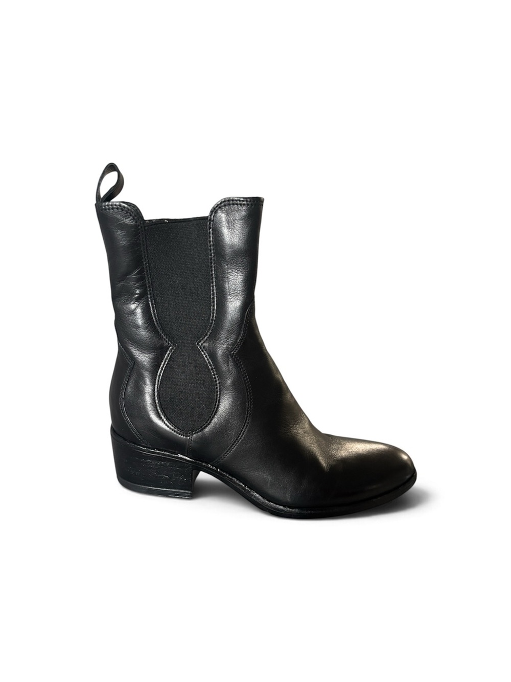 Women's Black Leather Chelsea Western Ankle Boot